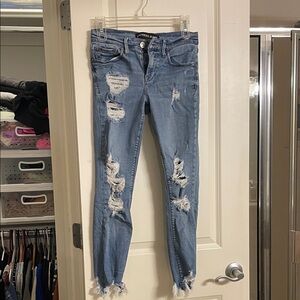 Express Women's Ripped Skinny Jeans mid rise ankle length performance stretch